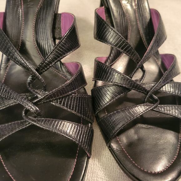 Cole Haan Black Leather Strappy Heeled Open-Toe & Back Shoes Size 7 B - Picture 2 of 9
